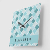 Blue marokkanische Trellis, Quatrefolie, Ihr Name Quadratische Wanduhr (Winkel)