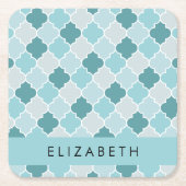 Blue marokkanische Trellis, Quatrefolie, Ihr Name Rechteckiger Pappuntersetzer (Vorderseite)