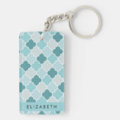 Blue marokkanische Trellis, Quatrefolie, Ihr Name Schlüsselanhänger (Rückseite)