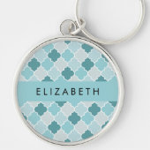 Blue marokkanische Trellis, Quatrefolie, Ihr Name Schlüsselanhänger (Vorne)