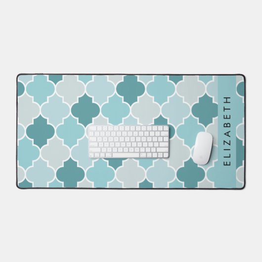Blue marokkanische Trellis, Quatrefolie, Ihr Name Schreibtischunterlage (Tastatur & Maus)