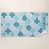 Blue marokkanische Trellis, Quatrefolie, Ihr Name Strandtuch (Vorderseite)