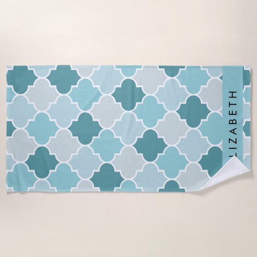 Blue marokkanische Trellis, Quatrefolie, Ihr Name Strandtuch (Vorderseite)