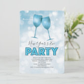 Blue Marqué Lights Silvester Party Einladung (Stehend Vorderseite)