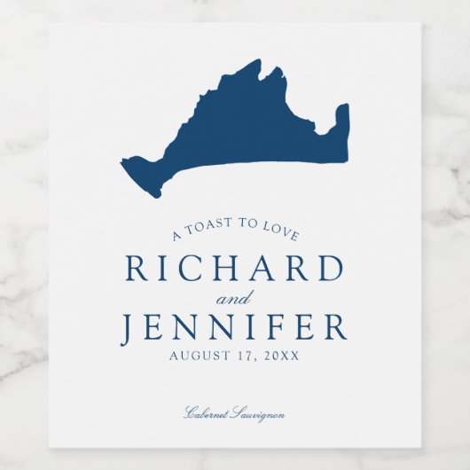 Blue Marthas Vineyard Map Wedding Weinetikett (Einzelnes Label)