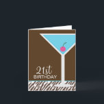 Blue Martini and Zebra Pattern Karte<br><div class="desc">Stylish birthday cards featuring a blue martini with a cherry inside on a zebra pattern background.</div>