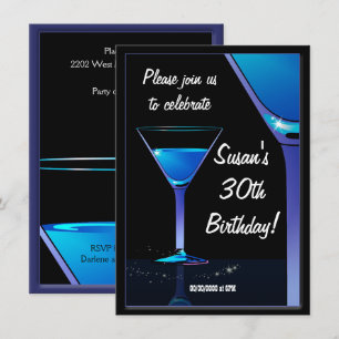 Blue Martini Cocktail Geburtstagsparty Einladung