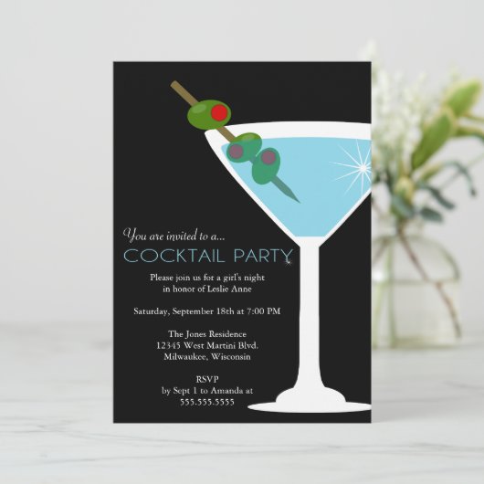 Blue Martini Cocktail Party Einladung (Stehend Vorderseite)