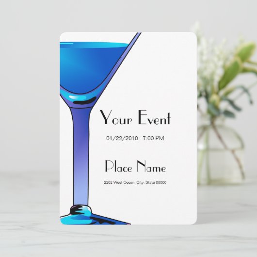 Blue Martini Cocktails Einladung Vorlage (Stehend Vorderseite)