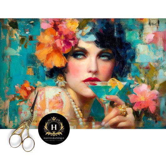 Blue Martini Glam Woman Decoupage Seidenpapier