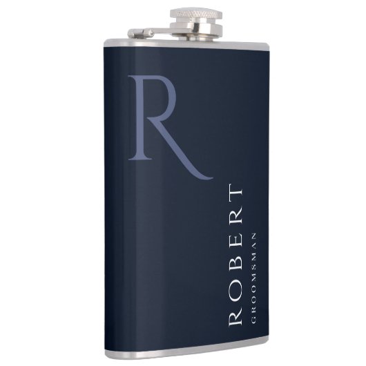 Blue Masculine Monogram Trauzeugen Gift Flachmann (Rechts)