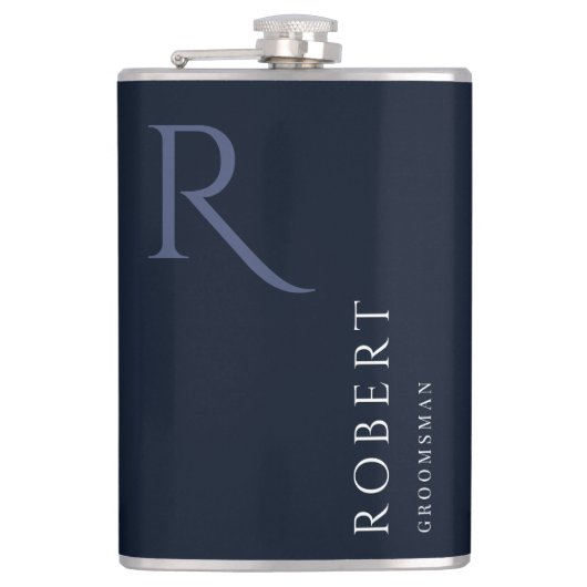 Blue Masculine Monogram Trauzeugen Gift Flachmann (Vorderseite)