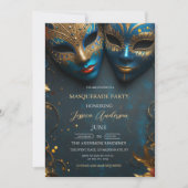 Blue Mask Masquerade Party Geburtstag Einladung (Vorderseite)