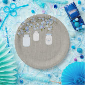 Blue Mason Jar Burlap Boys Baby Shower Pappteller (Party)