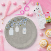 Blue Mason Jar Burlap Boys Baby Shower Pappteller (Party)