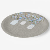 Blue Mason Jar Burlap Boys Baby Shower Pappteller (Schrägansicht)