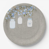 Blue Mason Jar Burlap Boys Baby Shower Pappteller (Vorderseite)