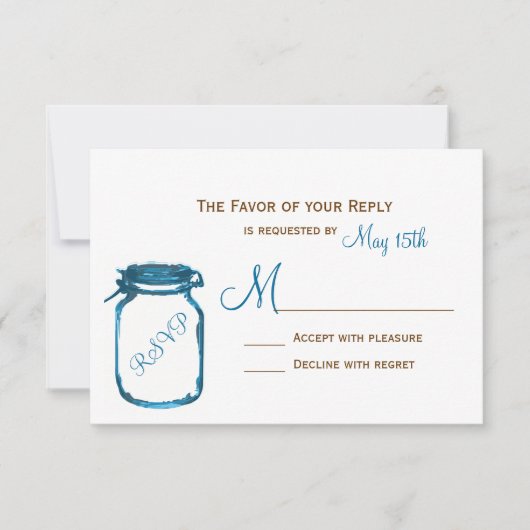 Blue Mason Jar Country Rustic Wedding RSVP Cards Karte (Vorderseite)