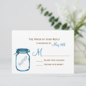 Blue Mason Jar Country Rustic Wedding RSVP Cards Karte (Stehend Vorderseite)