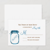 Blue Mason Jar Country Rustic Wedding RSVP Cards Karte (Vorne/Hinten)
