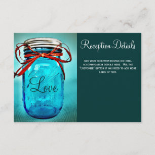 Blue Mason Jar Country Wedding Empfang Cards Begleitkarte