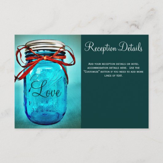 Blue Mason Jar Country Wedding Empfang Cards Begleitkarte (Vorderseite)