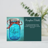 Blue Mason Jar Country Wedding Empfang Cards Begleitkarte (Stehend Vorderseite)