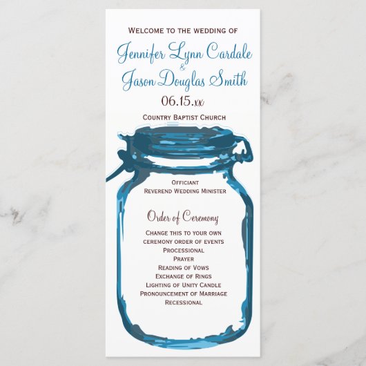 Blue Mason Jar Country Weddingprogramme Programm (Vorderseite)