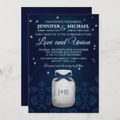 Blue-Mason-Jar der Marine mit Hochzeiten von Firef Einladung (Vorne/Hinten)