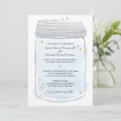 Blue Mason Jar & Fireflies Hochzeit Einladung (Stehend Vorderseite)