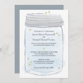 Blue Mason Jar & Fireflies Hochzeit Einladung (Vorne/Hinten)