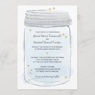Blue Mason Jar & Fireflies Hochzeit Einladung