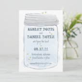 Blue Mason Jar & Fireflies Save the Date (Stehend Vorderseite)
