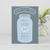 Blue Mason Jar & Fireflies Save the Date (Stehend Vorderseite)