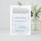 Blue Mason Jar & Fireflies Wedding RSVP (Stehend Vorderseite)