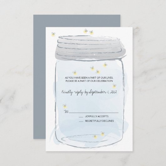 Blue Mason Jar & Fireflies Wedding RSVP (Vorne/Hinten)