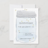 Blue Mason Jar & Fireflies Wedding RSVP Karte (Vorderseite)