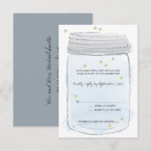 Blue Mason Jar & Fireflies Wedding RSVP Karte (Vorne/Hinten)