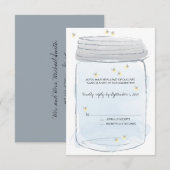 Blue Mason Jar & Fireflies Wedding RSVP Karte (Vorne/Hinten)