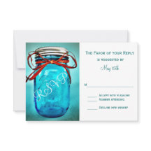 Blue Mason Jar Rustic Country RSVP Cards