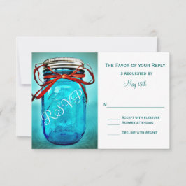 Blue Mason Jar Rustic Country RSVP Cards