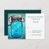 Blue Mason Jar Rustic Country RSVP Cards (Vorne/Hinten)
