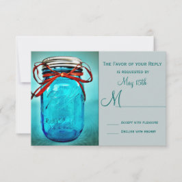 Blue Mason Jar Rustic Country RSVP Cards