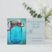 Blue Mason Jar Rustic Country RSVP Cards (Stehend Vorderseite)