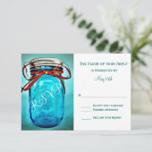 Blue Mason Jar Rustic Country RSVP Cards Karte (Stehend Vorderseite)