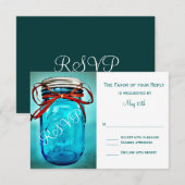 Blue Mason Jar Rustic Country RSVP Cards Karte (Vorne/Hinten)