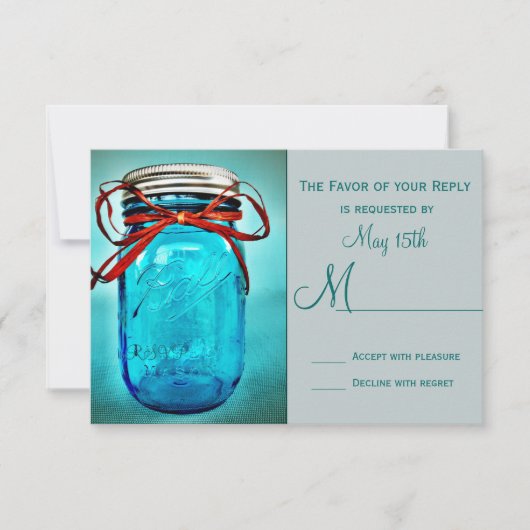 Blue Mason Jar Rustic Country RSVP Cards Karte (Vorderseite)