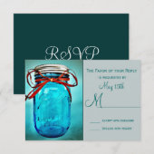 Blue Mason Jar Rustic Country RSVP Cards Karte (Vorne/Hinten)
