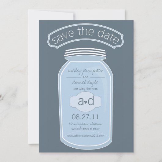 Blue Mason Jar Save the Date (Vorderseite)