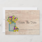 Blue Mason Jar Stiefmütterchen Save the Date (Vorderseite)